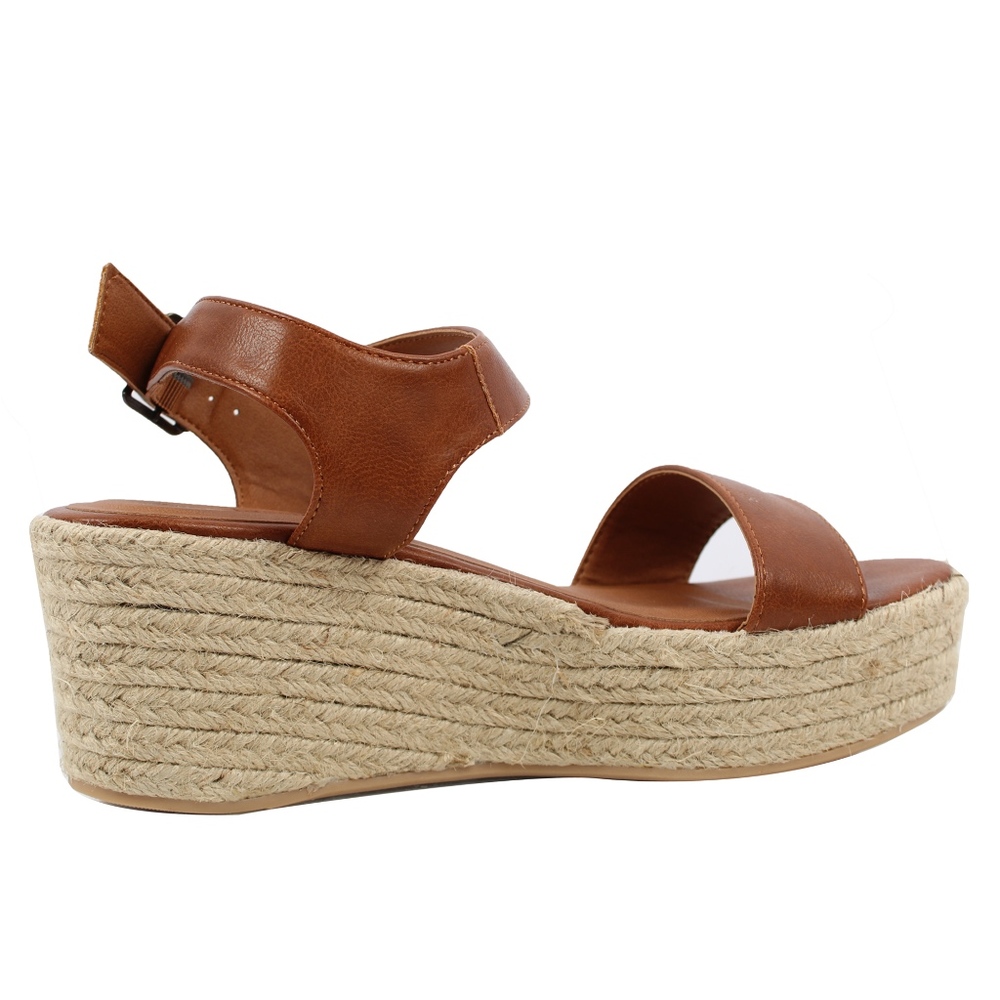 Tan Open Toe Ankle Strap Espadrille Wedge - Picture 3 of 7